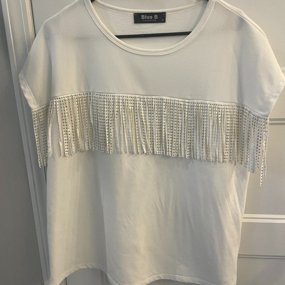 Blue B fringe top